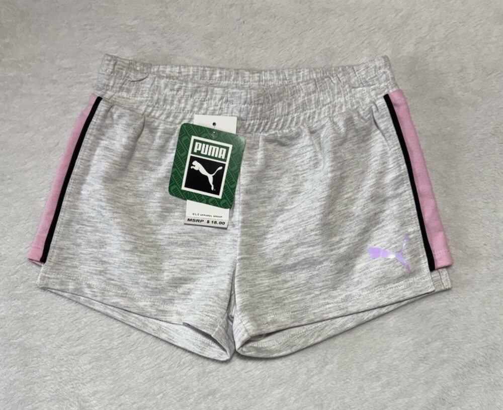Puma Shorts Girls Kids Size 5 Athletic Activewear Cotton Blend Grey NWT